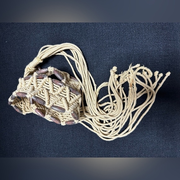 Boho Macrame Rope Belt Weaved Wooded Bead Detail Fringe Hippie 36-38 L/XL Beige - Picture 11 of 11